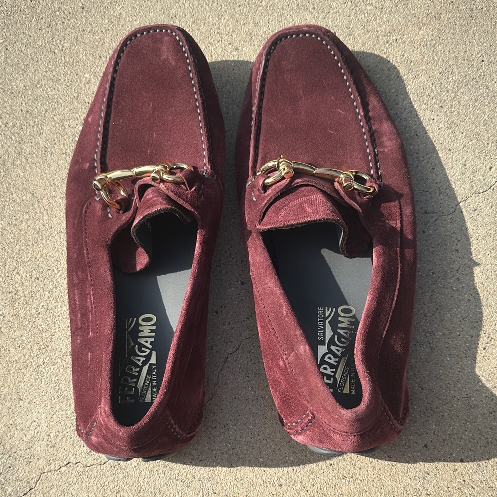 Salvatore Ferragamo Men's Deep Red Suede Loafers